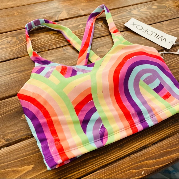 WILDFOX NWT Longline Soleil Sports Bra Small Stripes Rainbow Colors Size XS - Picture 3 of 6